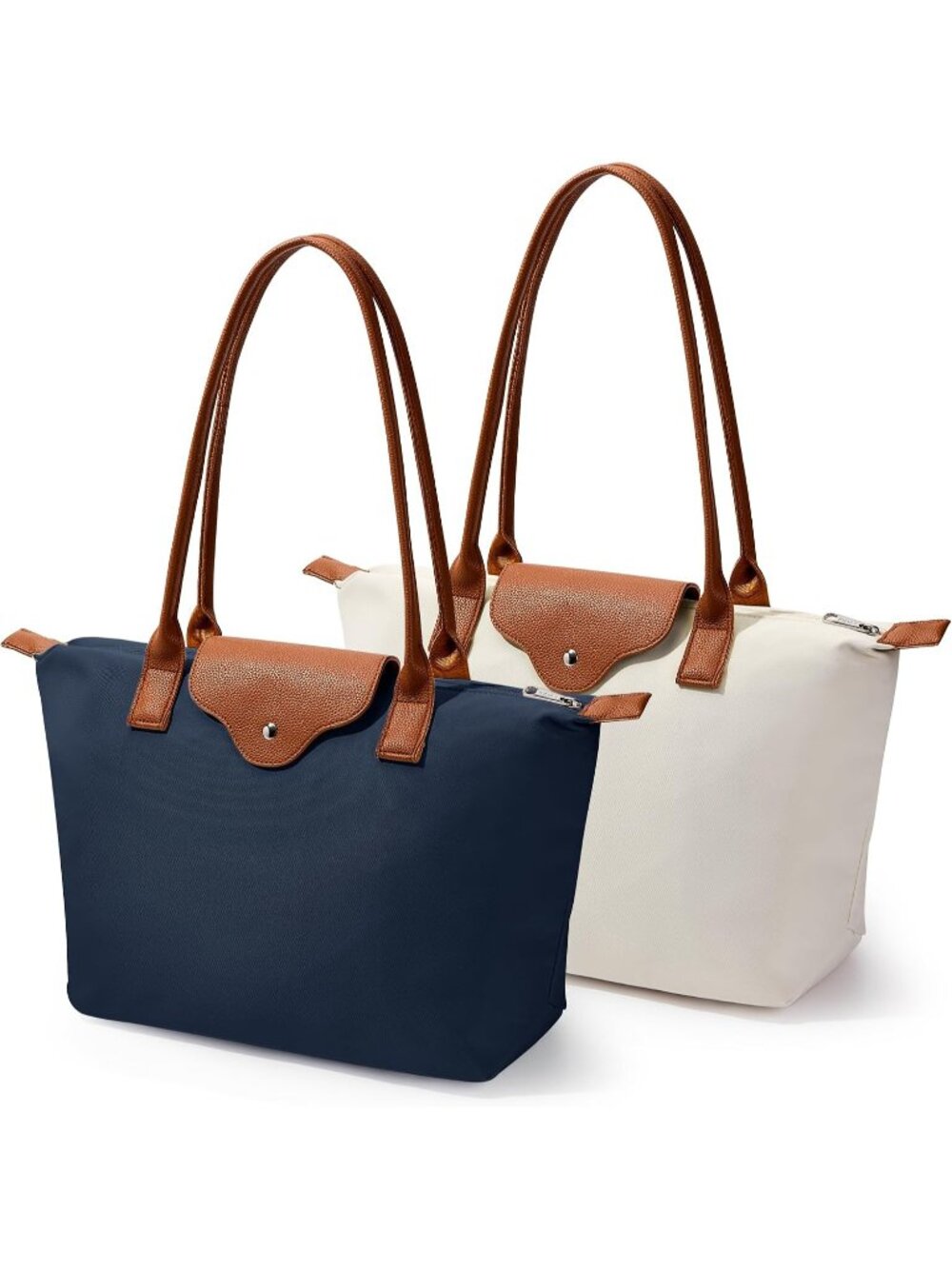 👜Women's Blue Beige Nylon Tote Bag Large Capacity Shoulder Handbag With Zipper